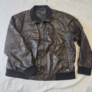 Calvin Klein Dark Brown Faux Leather Bomber Jacket
